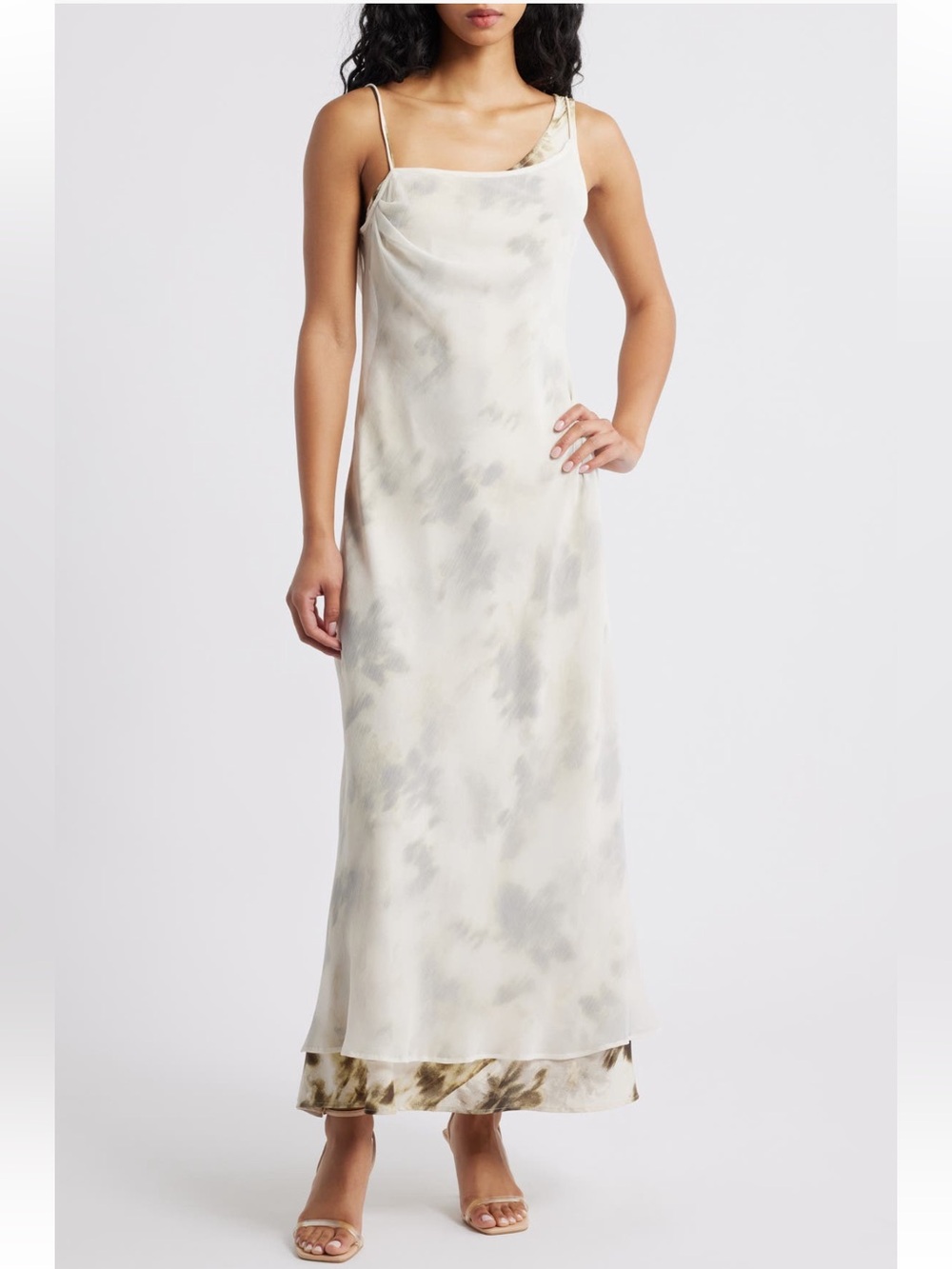 Topshop Cream Slip Maxi Dress with Subtle Gray Print